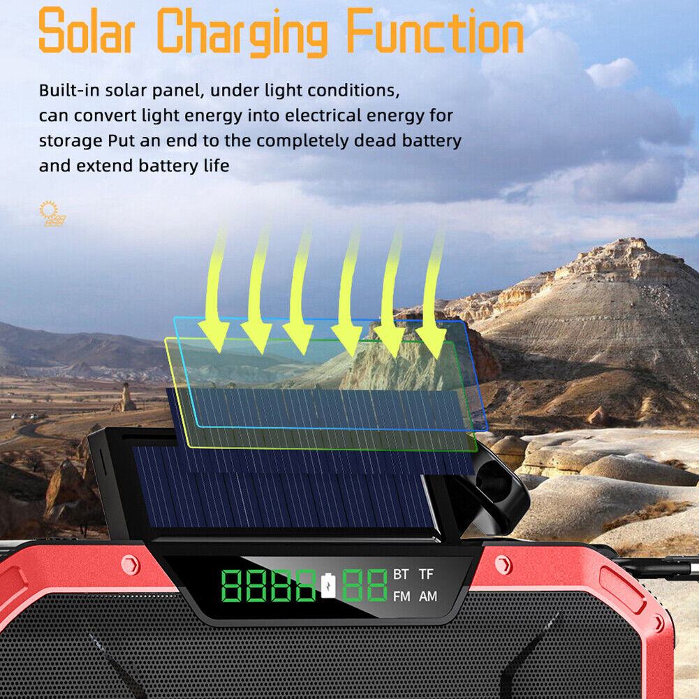 Multifunctional Portable Speaker Hand Crank Solar Radio AM/FM (Red)
