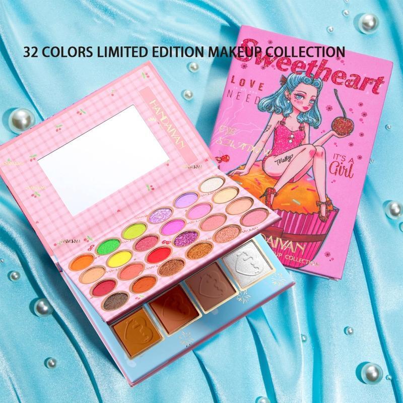 32 Colors Eyeshadow Palette Matte Shimmer Blushes Highlight Face Eye Makeup Tool