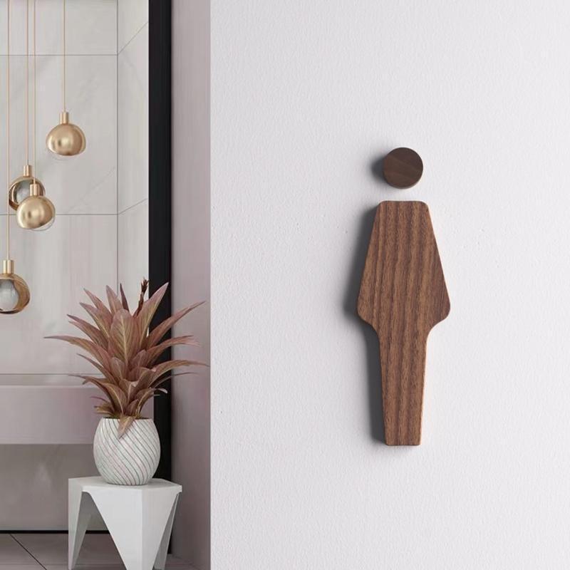Wooden Male Female Signs Decorative Toilet Signs Self-adhesive Easy Installation