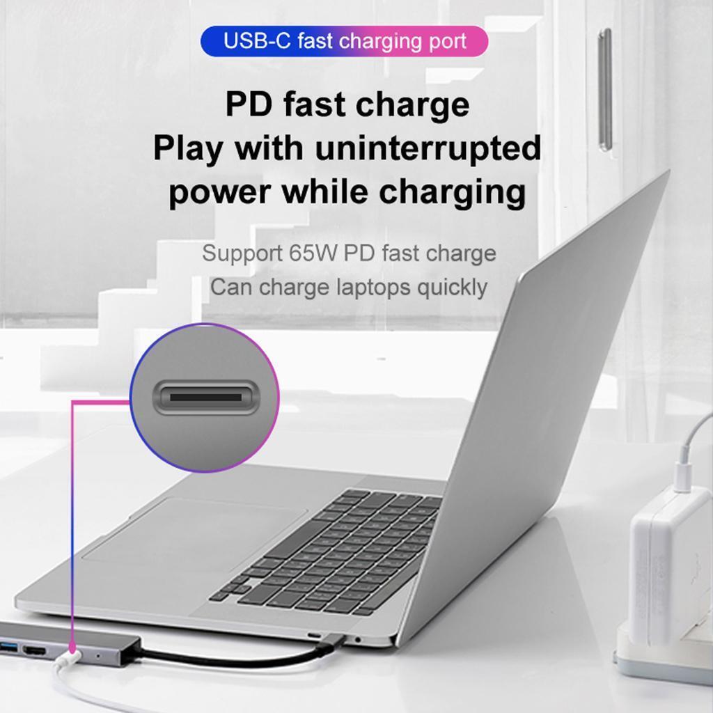 USB-C Type-C HUB to 2x USB 3.0 HDMI 65W PD Charging Port Ethernet  Adapter