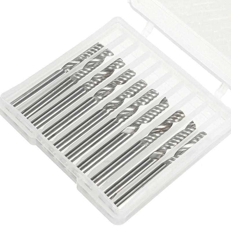 10 Pcs CNC Single Flute End Mill Cutter 3.175mm Spiral Router Bits for Slotting