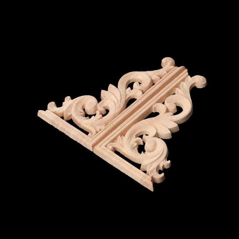 1Pair Wood Carved Corner Onlay Applique Frame Decor Furniture Craft Unpainted