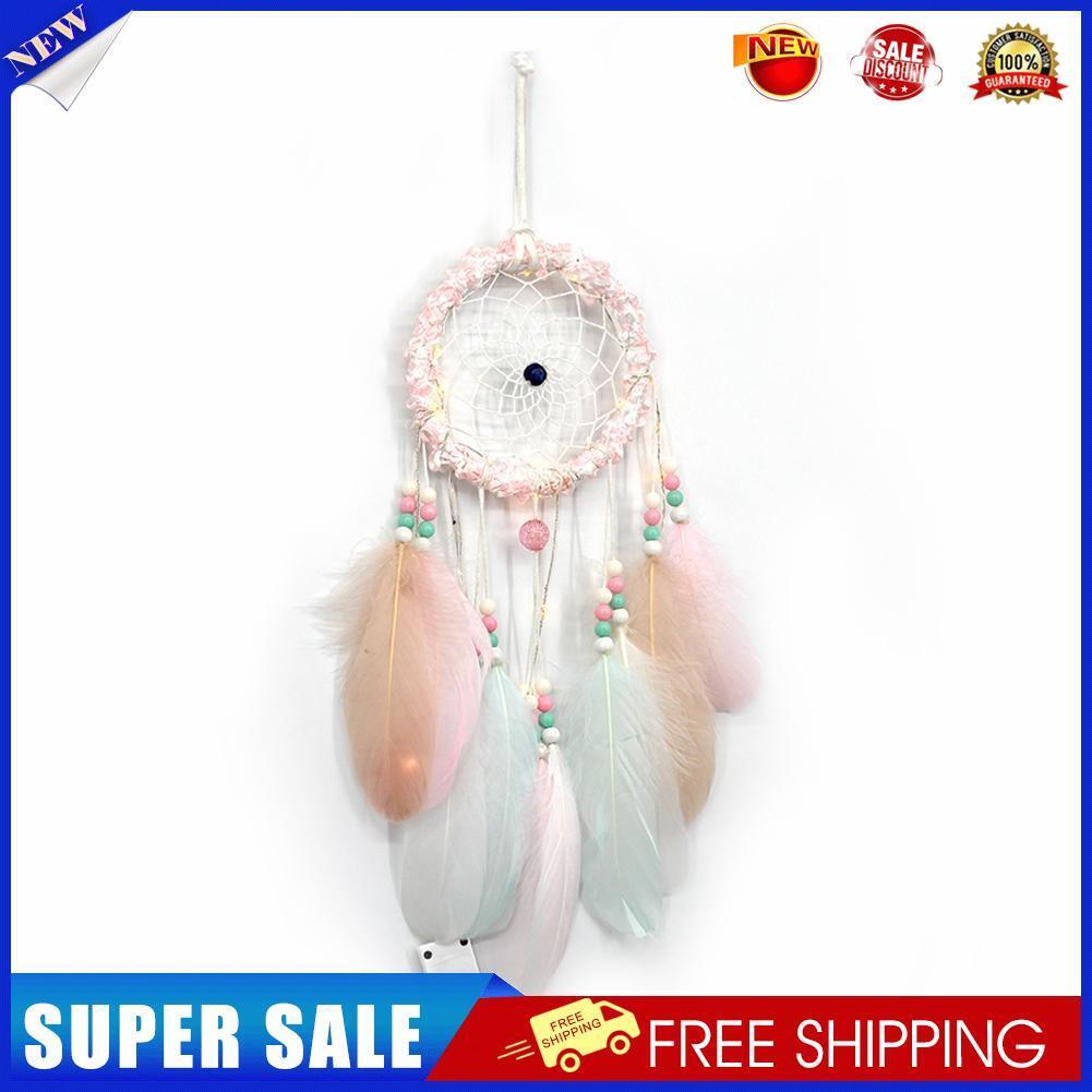 Romantic Feathers Beads Light Dream Catcher Bedroom Hanging Pendant Decor