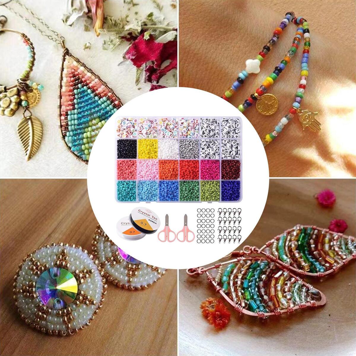 7122x Glass Beads Spacer Jewelry Making Kit Alphabet Letter Wire Gifts