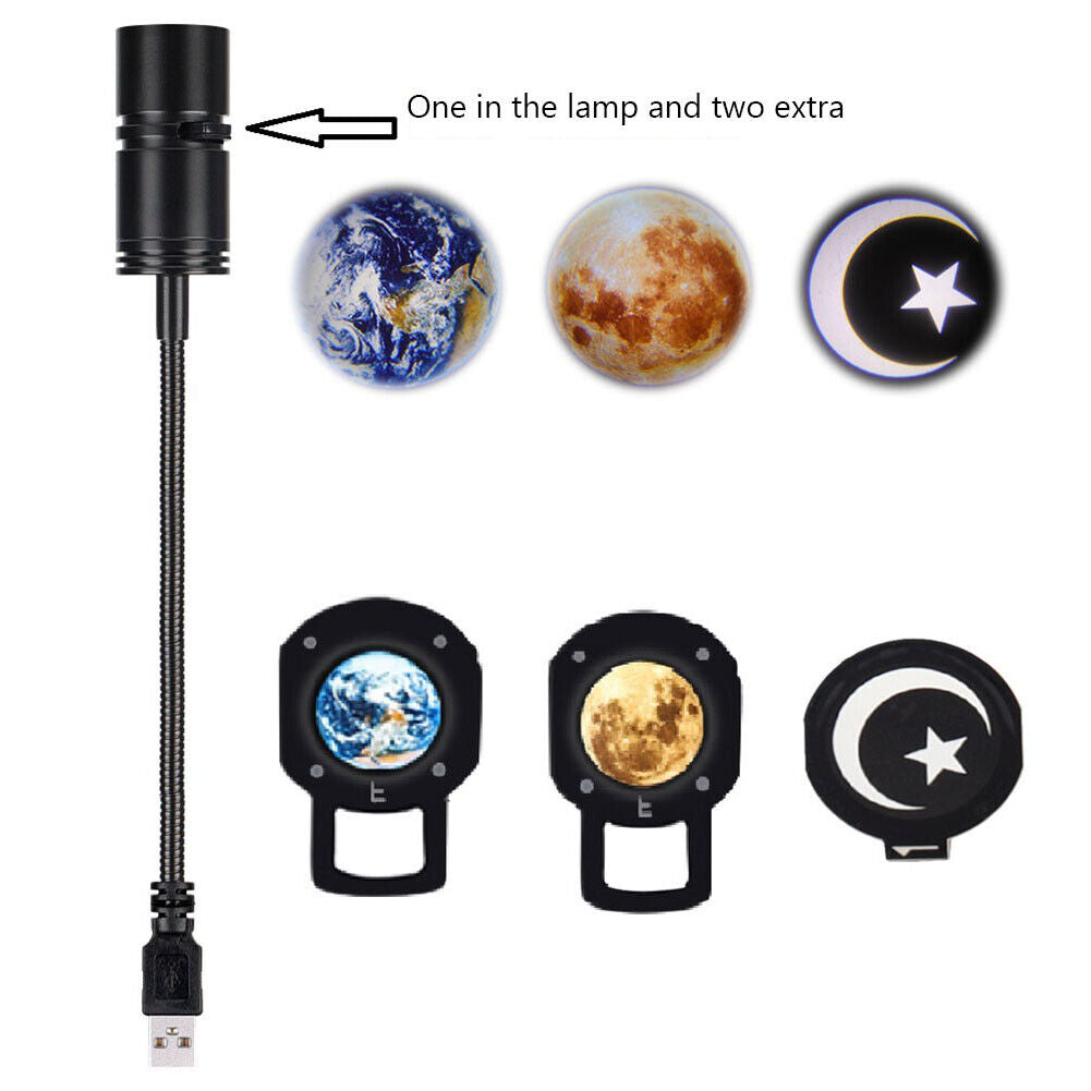 5x Earth Moon Star Projector Night Light Films Kid Bedroom Lamp Decorations