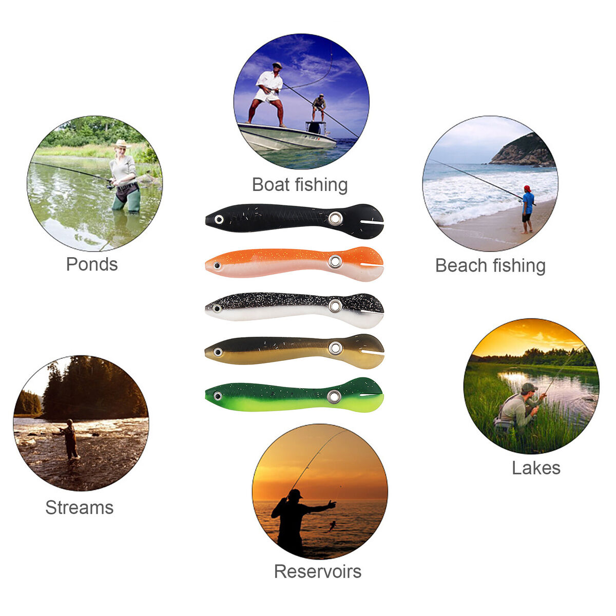 Fishing Bait Soft Plastic Paddle Tail Bass Shad Lure Swimbait 3.94in 5pcs
