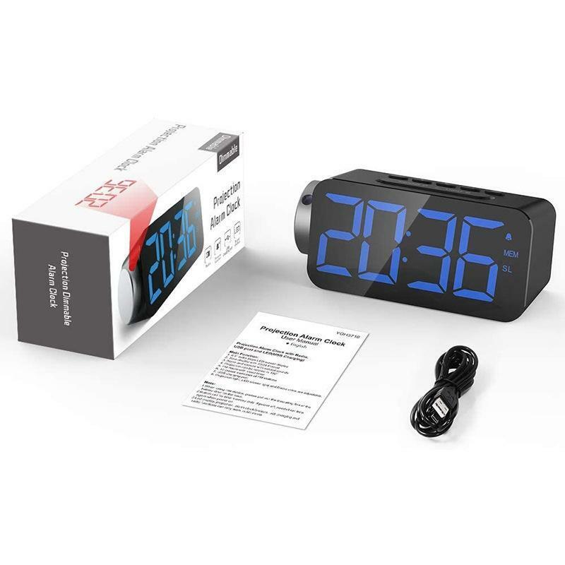 Alarm Clock Projection on Ceiling w/ Large 7 LED Display & Dimmer 180°Projector