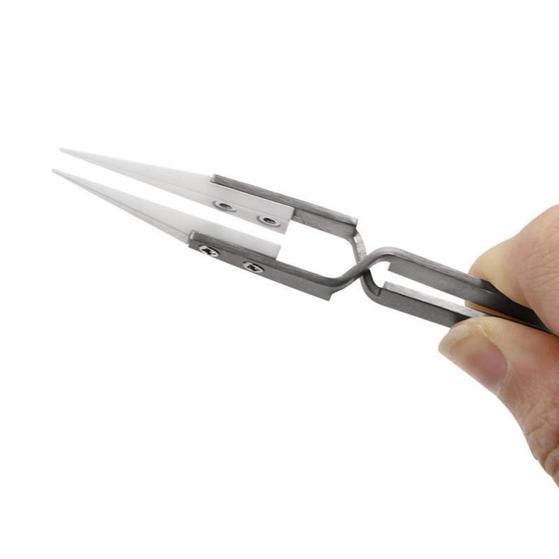 Reverse Ceramic Tweezers Pointed Curved Tips Tweezers Non-conductive Soldering