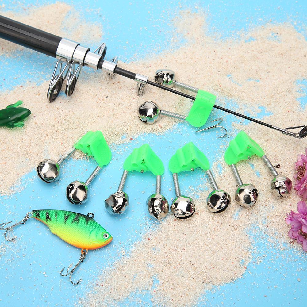 5pcs Fishing Rod Bite Alarms Twin Bells Stalk Clamp Tip Clip Ring Tackle