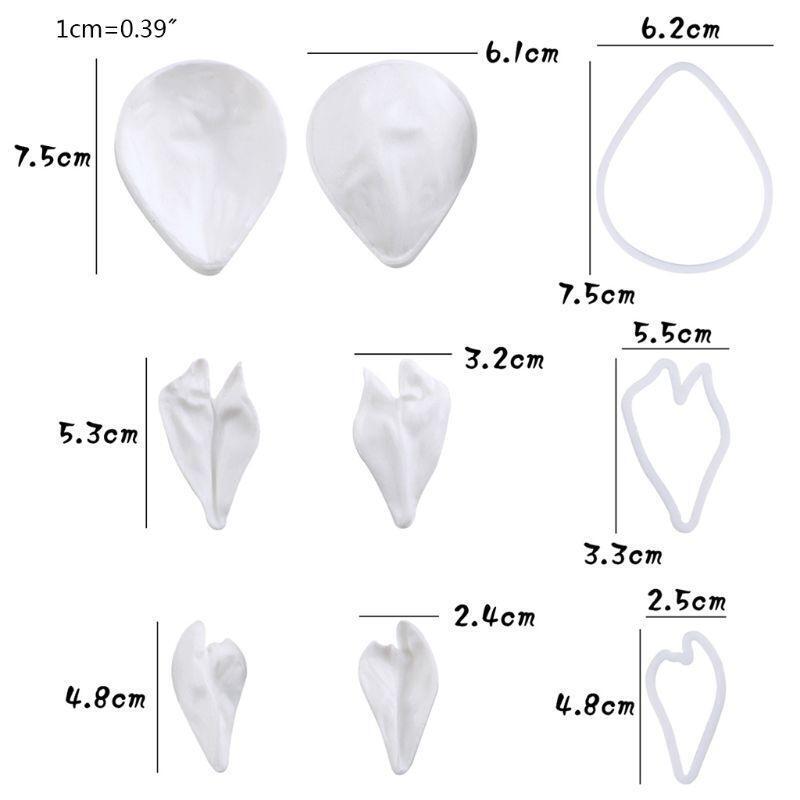9pcs/set Peony Petals Veiner Cutter Silicone Fondant Sugarcraft Mold Cake Decor