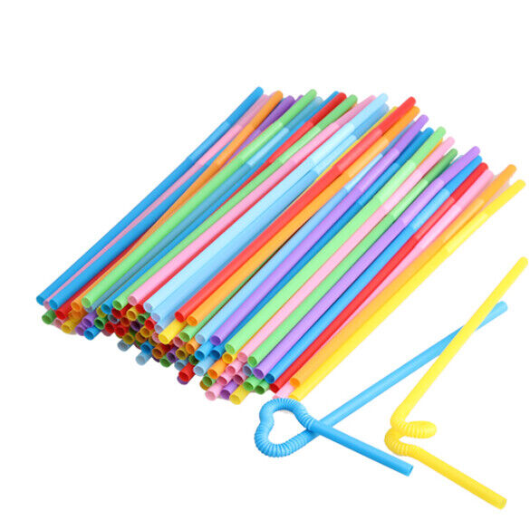 100 Pcs Flexible Plastic Bendy Mixed Colours Party Disposable Drinking Stra