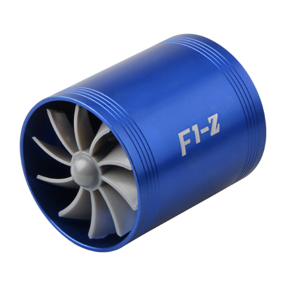 F1-Z Car Air Intake Double Turbine Refit Turbo Gas Fuel Saver Fan (Blue)