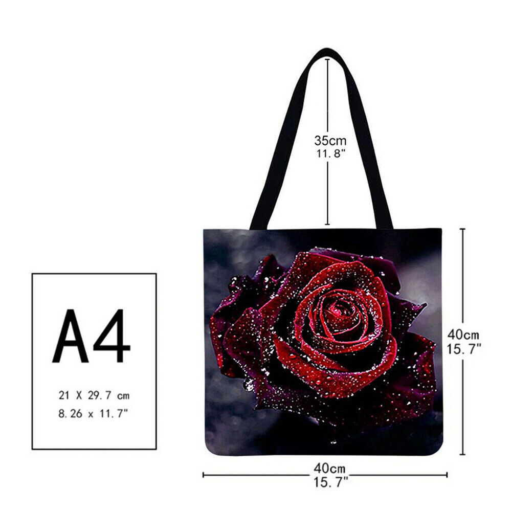Red rose Printed Shoulder Shopping Bag Casual Large Tote Handbag (40*40cm)