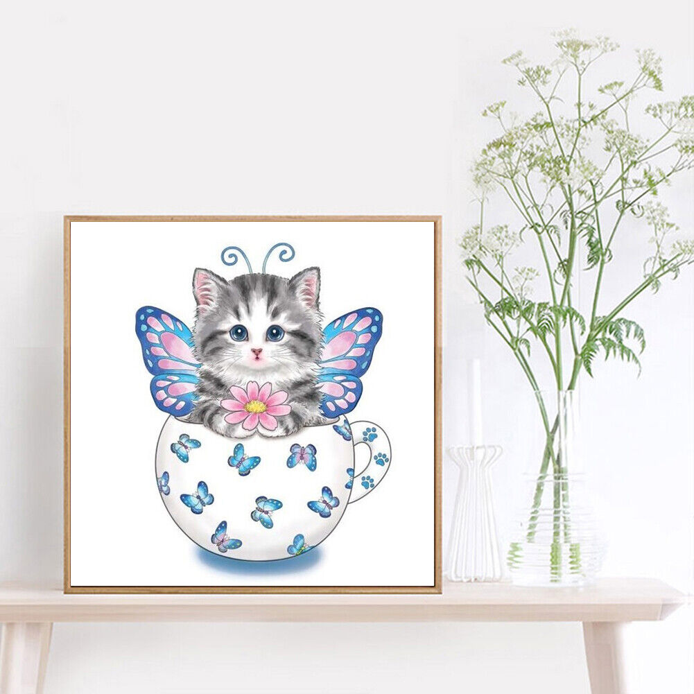 5D DIY Diamond Painting Cup Cat Full Round Rhinestone Home Decor Crafts