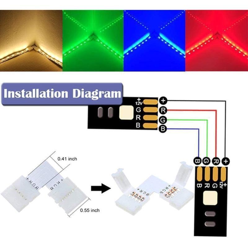 10Pcs 10mm 4 Pin L Shape LED- Strip Corner Connectors RGB- 90 Degree for 5050