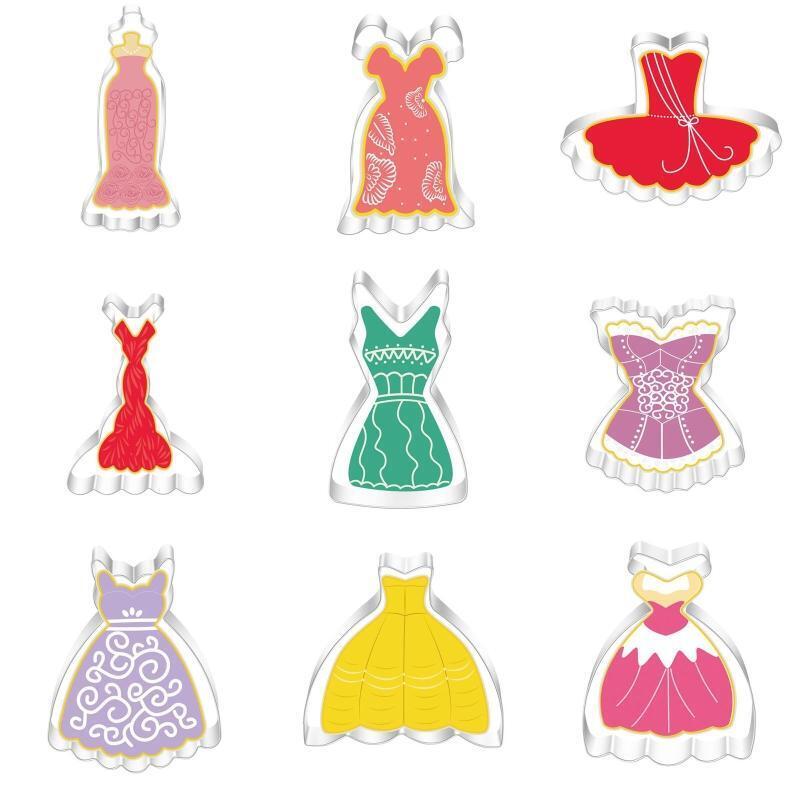 9 PCS Stainless Steel Cookie Cutters Cookie Moulds Dress Shape DIY Cookie Baking