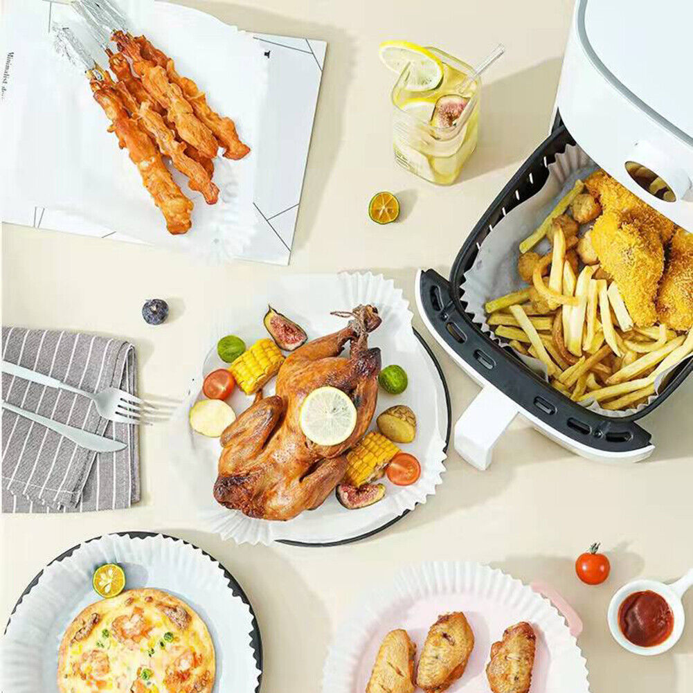 100pcs Air Fryer Paper Liner Mat Steamer Oven Baking Paper Tray (D White)