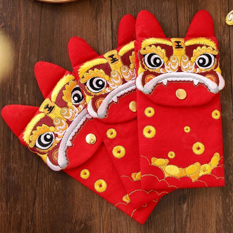 Chinese Red Envelopes HongBao Gift Wrap Bag Embroidery Tiger Lucky Money Pockets