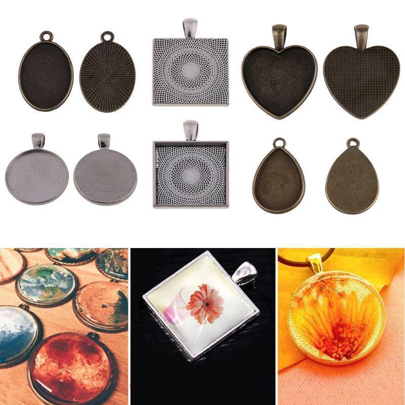 60Pcs Photo Bezel Pendant Tray 5 Shapes Glass Cabochon Settings Jewelry Making