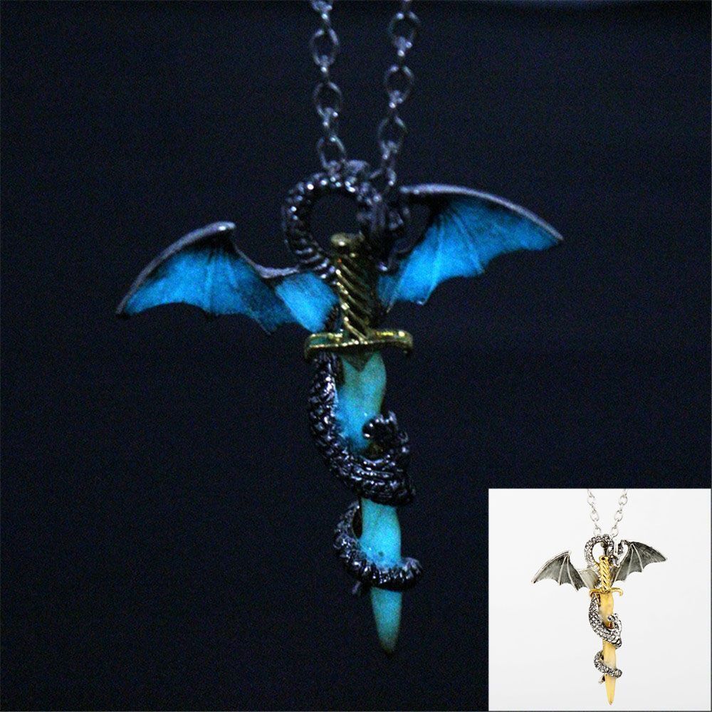 Glow In The Dark Jewelry Luminous Choker Pendant Dragon Sword Necklace Chain