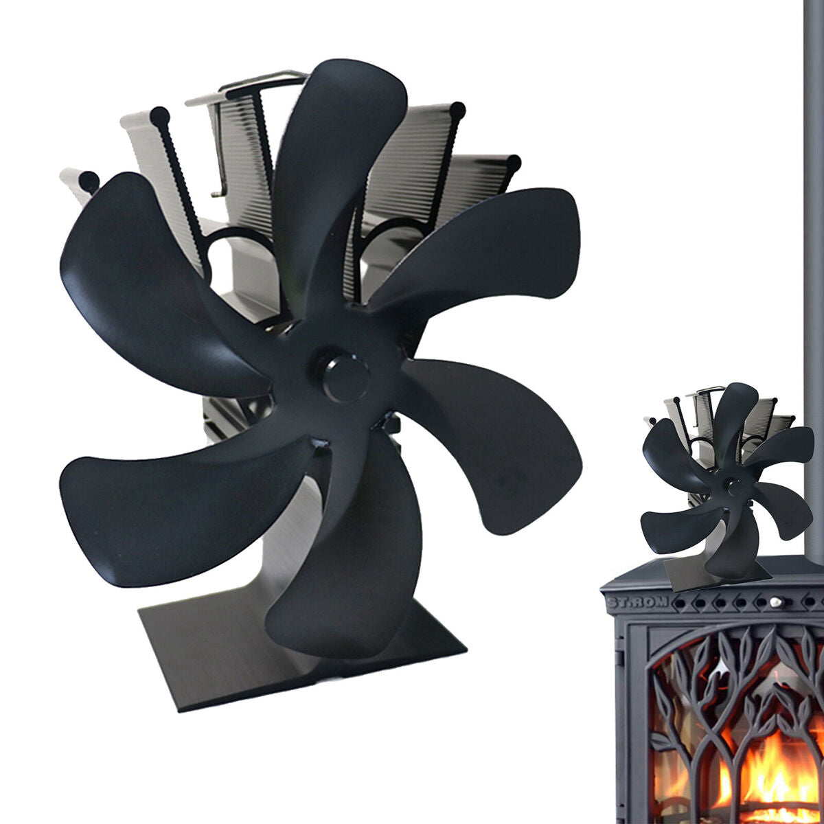 Fireplace Fan Heat Powered  Stove Eco 6-Blade  Motor with Temperature