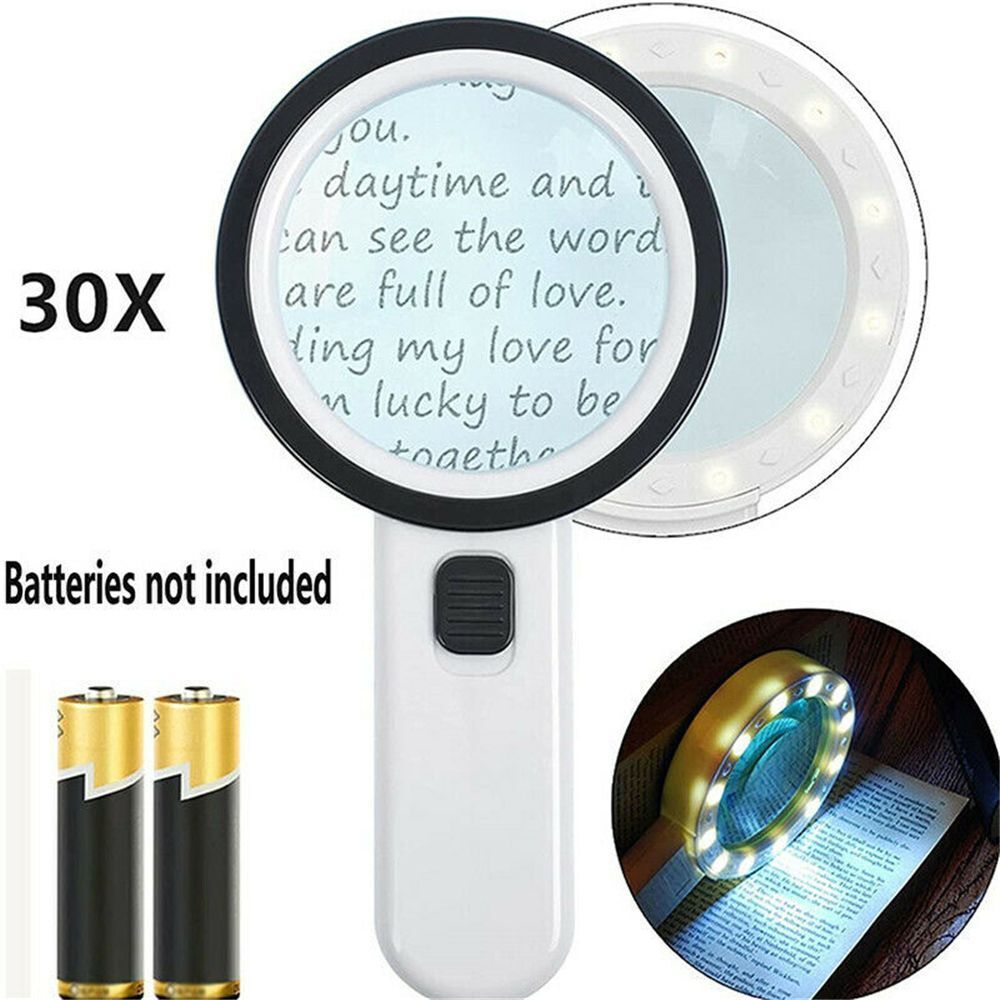 Handheld Seniors Reading Magnifying Glass 30X With LED Illuminated Magnifier