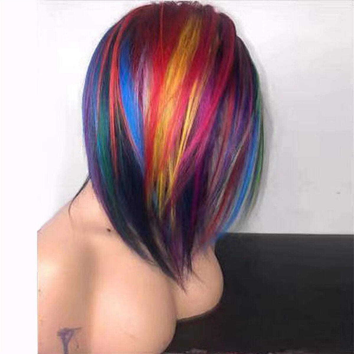 Women Girl Rainbow Colorful Multicolor Fancy Costume Party Short Bob Hair Wigs