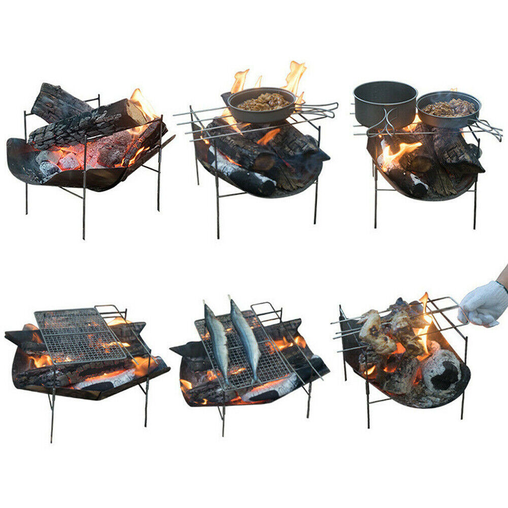 Portable Folding BBQ Grill Outdoor Barbecue Net Firewood Camping Stove Rack