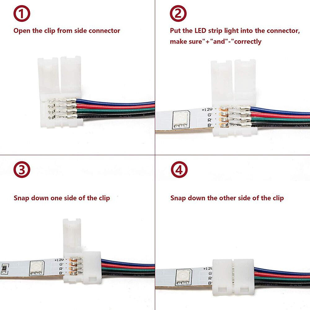 95Pcs 4Pin RGB 5050 LED Connector LED Strip Light Connectors Accessories Kit