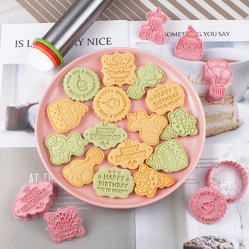 Decor Pressable DIY Biscuit Mold Cookie Cutters Birthday Theme Baking Tools