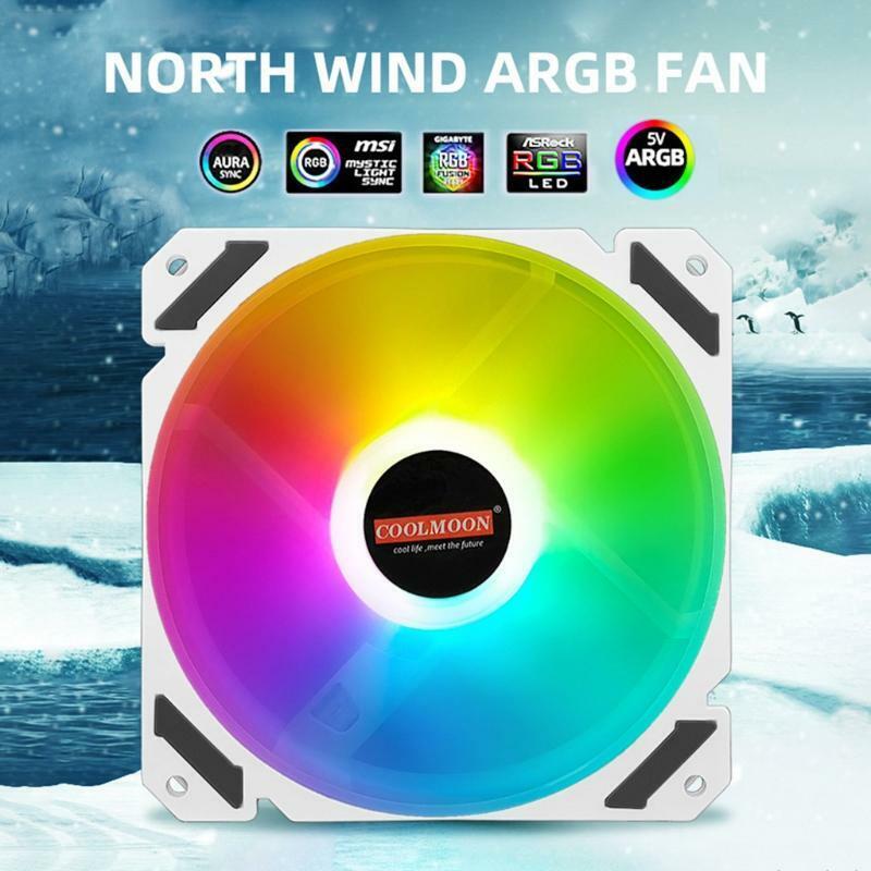 Coolmoon 120mm PWM ARGB PC Case Fan Quiet 4 Pin RGB Cooling Fan for CPU Computer