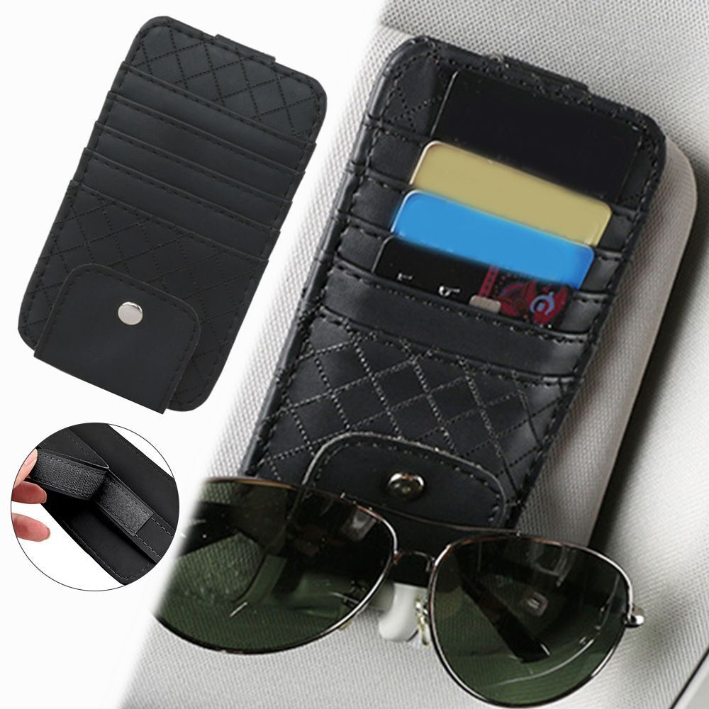 Multifunctional Sunglasses Case Ticket File Sun Visor Storage Bag Card Clip
