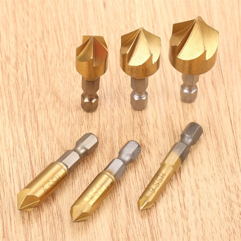Durable 6pcs 6-19mm Drill Bits Countersinking Chamfering Deburring Cutter Tool