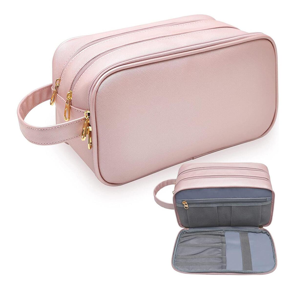 PU Leather Toiletry Bag Dorm Room Essentials 3 Zippered Pouch Vacation Gym