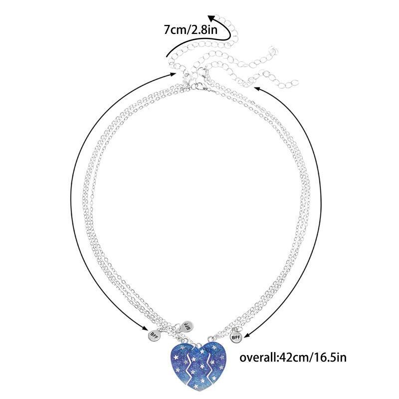 3Pieces Star Heart Sequins Necklace Magnet Pendant Necklace for Best Friend Gift