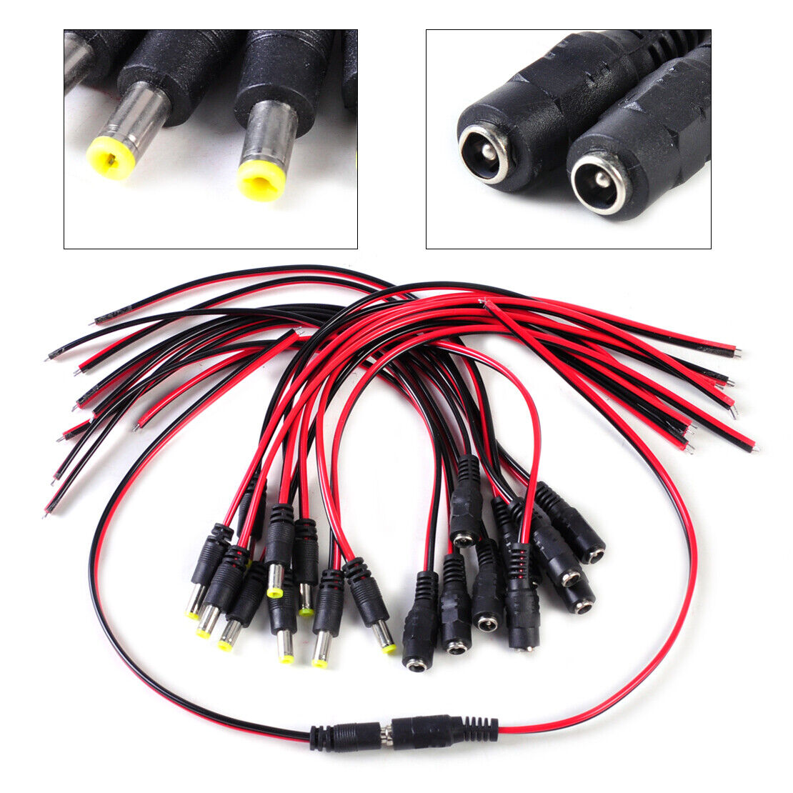 10pair 5.5*2.1mm Male & Female Cable Plug Wire Connector CCTV PSU Pigtail 12V Li