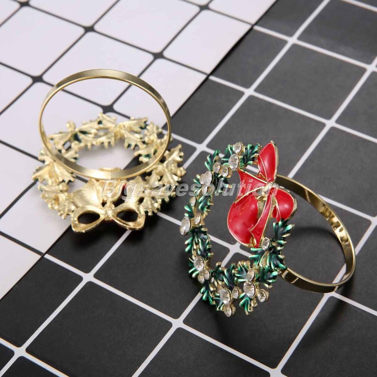 6pcs Christmas Tree Napkin Rings Bow Flower Wreath Buckle Xmas Thanksgiving Use
