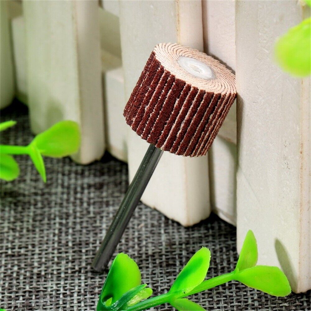 10Pcs 15mm Grinding Buffing Polishing Sandpaper & Mandrel Shank Rotary Tool