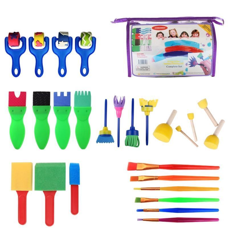 26Pcs Sponge Painting Brushes Kids Drawing Tools Early Learning Kit with PVC Bag