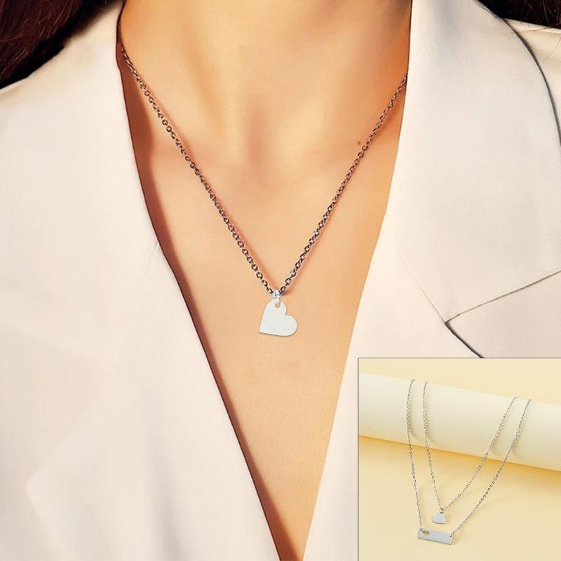 2Pcs Mother Daughter Bar Necklace Set Horizontal Bar Necklace with Cutout Heart