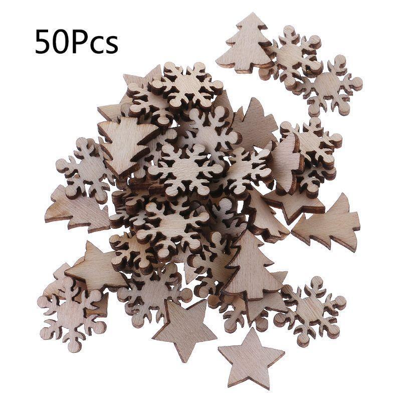 50 Pcs Christmas Wooden Slices Kit Xmas Tree Hangings Party Props Supplies