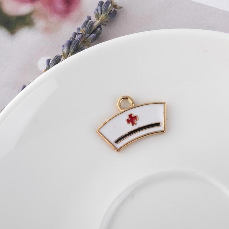 9x/Set Nurse Theme Pendant Enamel Charms Nurse Cap Hat Pendant for DIY Art Craft