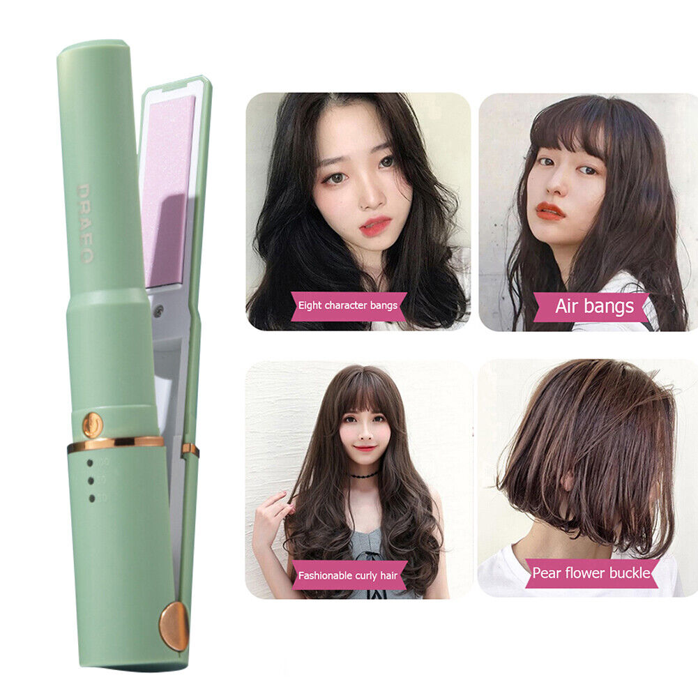 Portable USB Recharge Cordless Curling Iron Hair Mini Splint (Matcha Green)