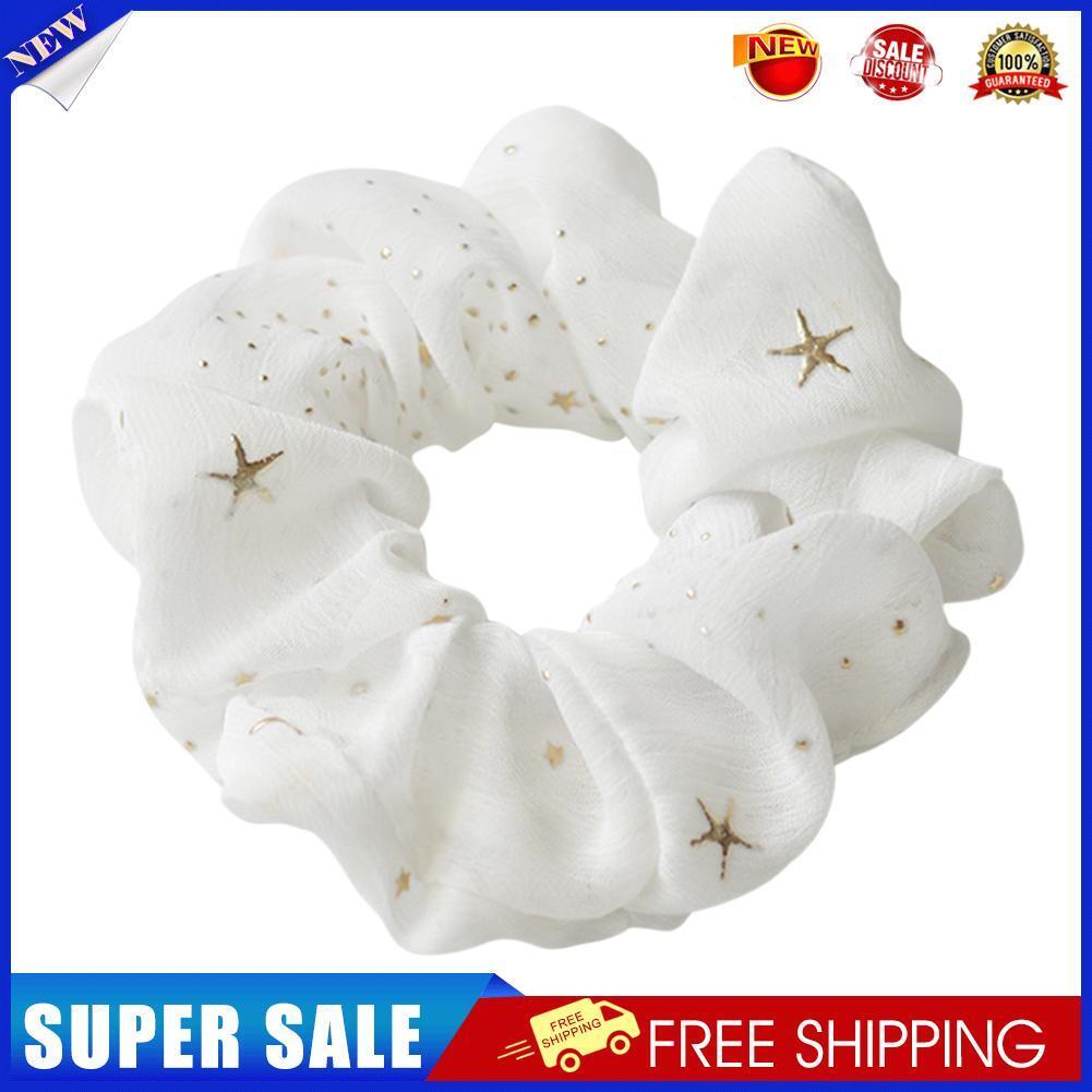 Chiffon Scrunchies Women Star Elastic Tie Hair Rope Ponytail Holder (White)