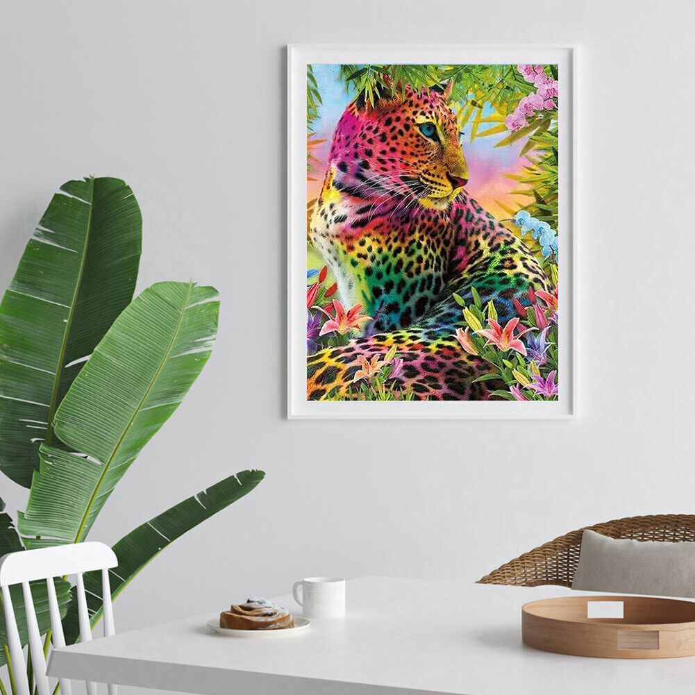 DIY Color Panther Animal Full Drill Round Diamond Painting Kit Room Decor