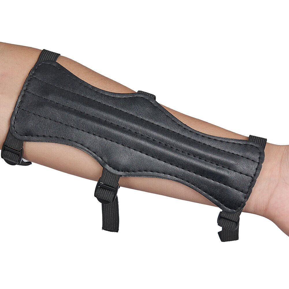 Outdoor Archery Shoting Cow Leather 3 Strap Arm Guard Protection Black