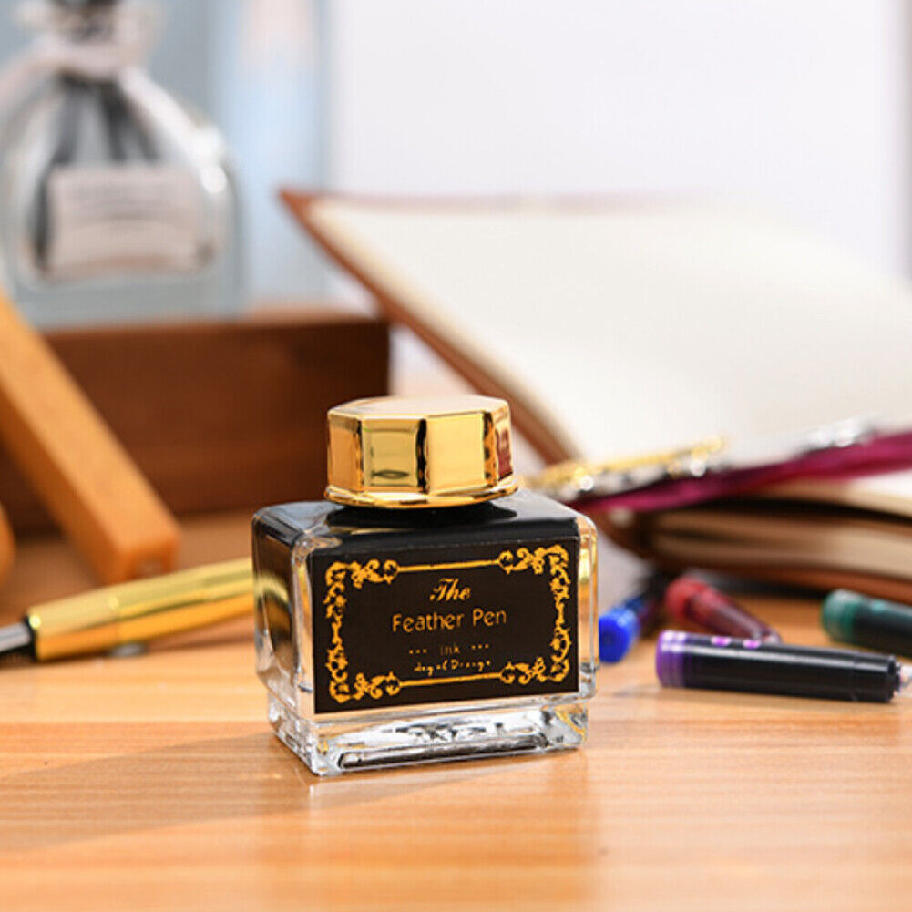 Notebook Ink Bottle Calligraphy Feather Dip Pen Set Stationery Box (Black)