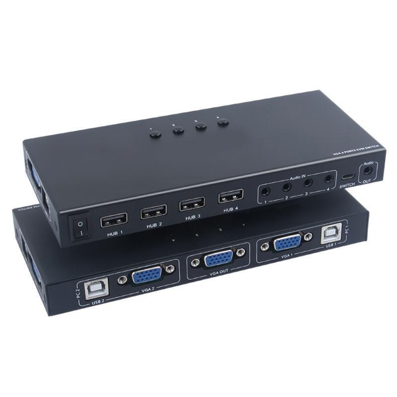 KVM VGA Switch Box USB 2.0 Switcher 4 PC Sharing 1 Monitor for Keyboard Mouse