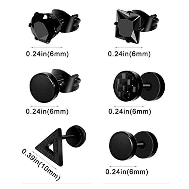 12Set Black Cross Dangle Earrings for Men Stainless Steel Piercing Hoop Earrings