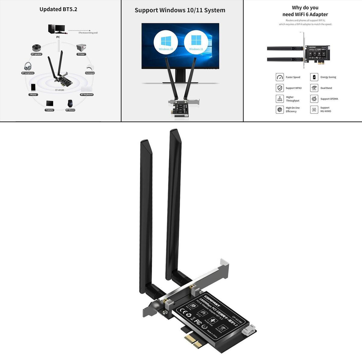 Gigabit Ethernet PCI  CF-AX180 3000M, PCIe Wi-fi Card Low Profile Bracket WiFi